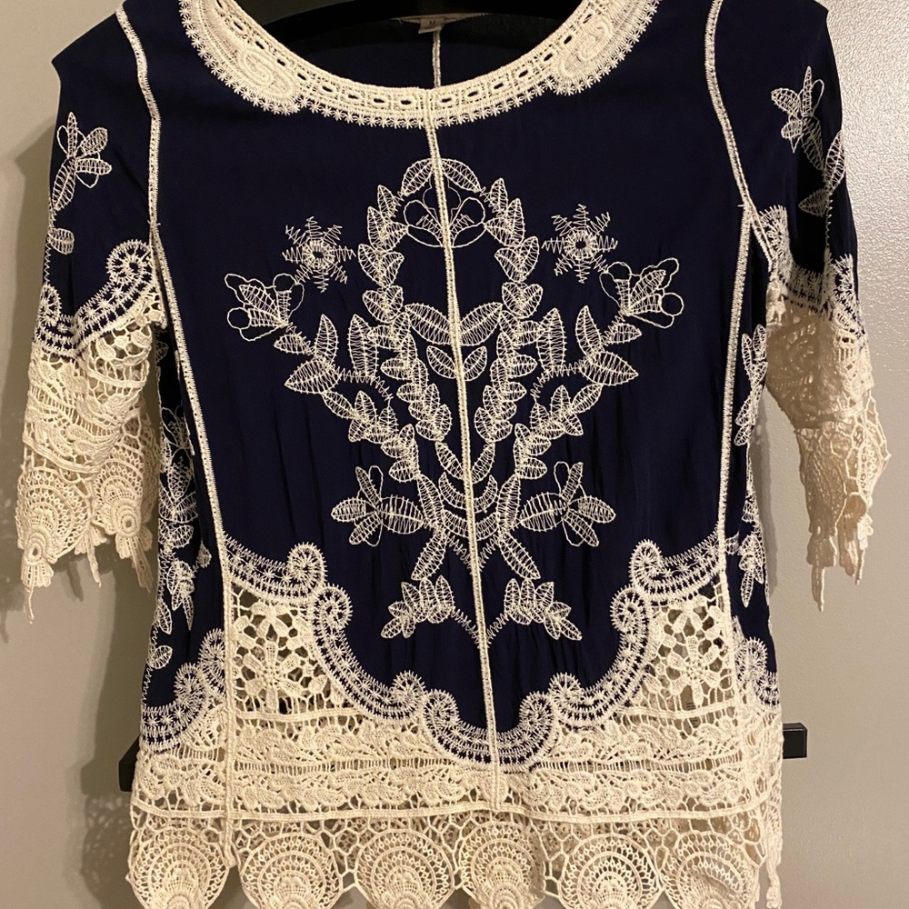 Beautiful lace and navy shirt